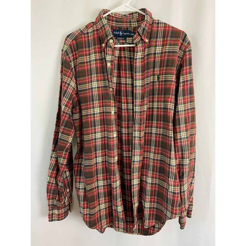 Ralph Lauren Short Sleeve Button Down Men's Sz Medium Classic Fit Red Plaid EUC